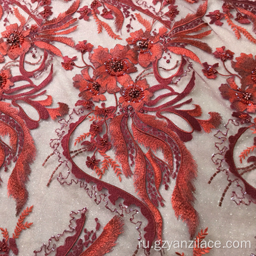 Красная ручная вышивка дизайнерская ткань для платья